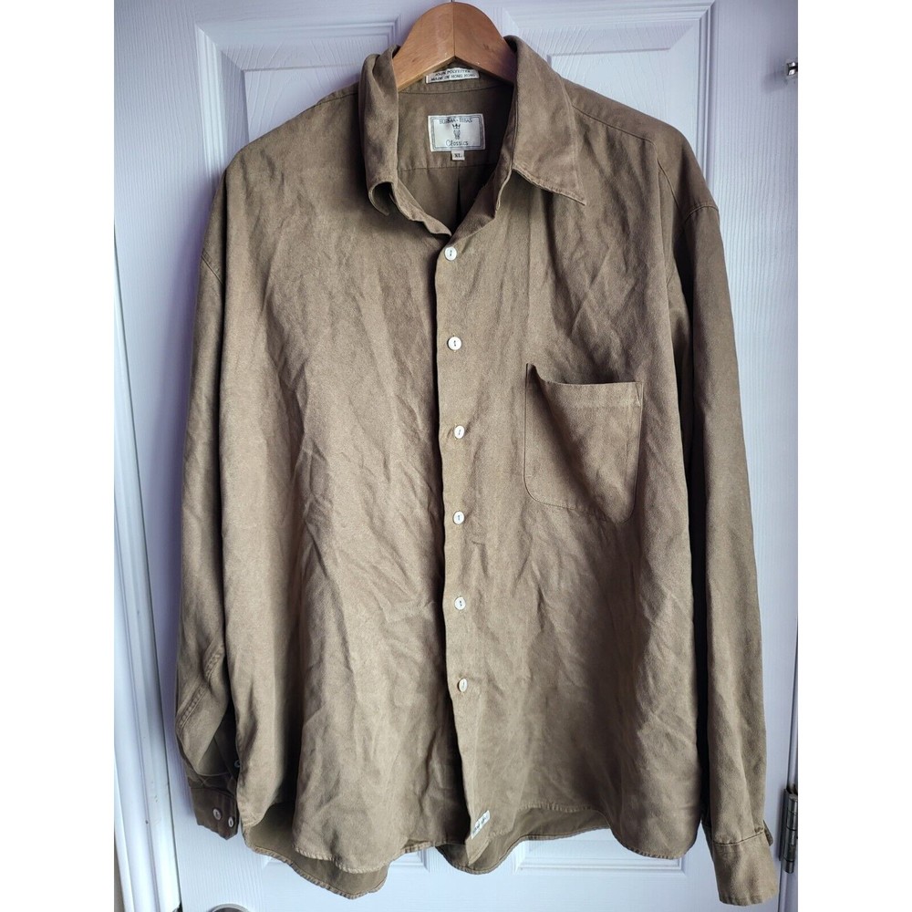 BURMA BIBAS Vintage 1990s MENS XL Tan Long Sleeve Button Down Dress Shirt